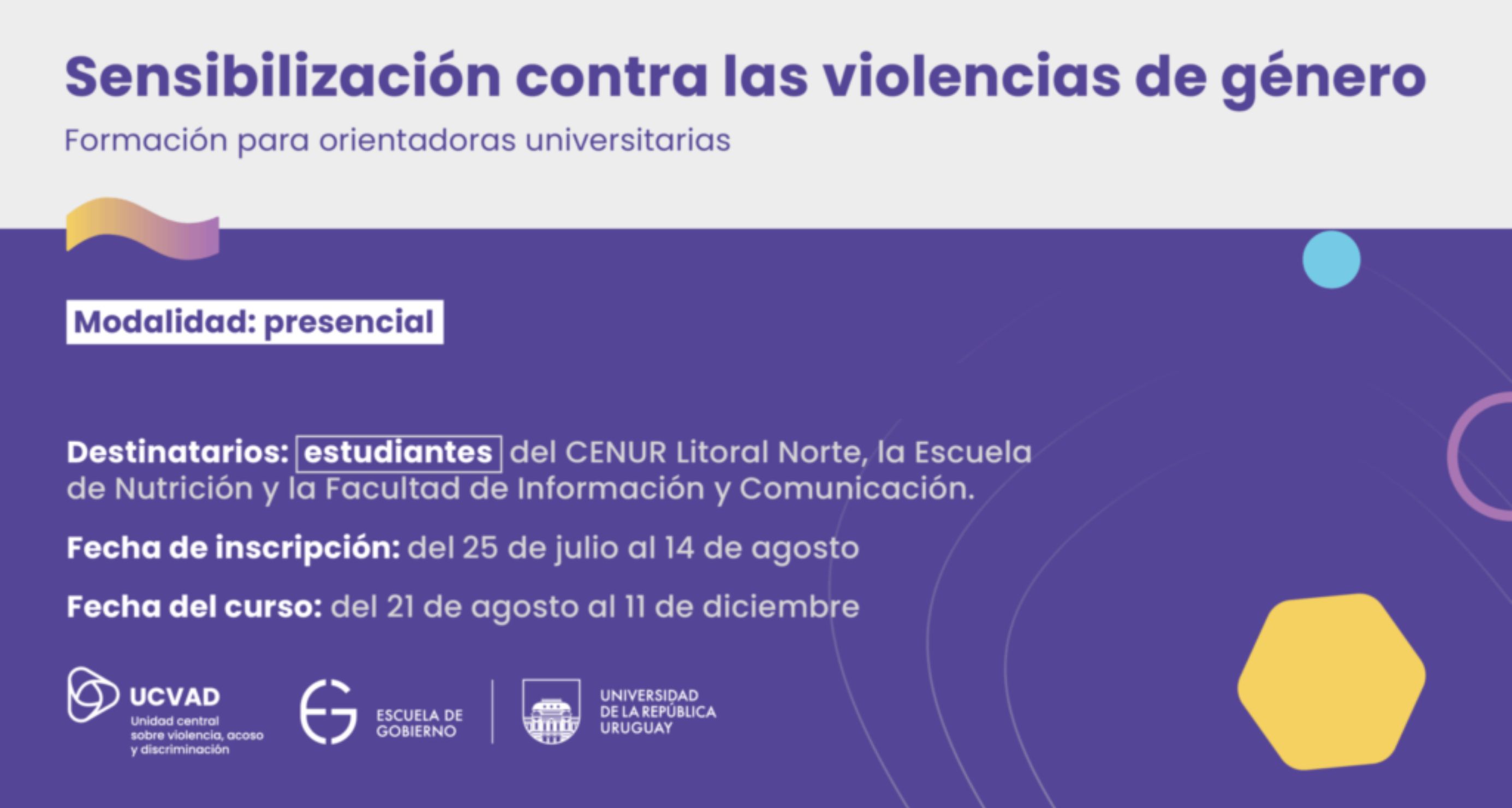 Curso para estudiantes de grado: Sensibilización contra las violencias de género