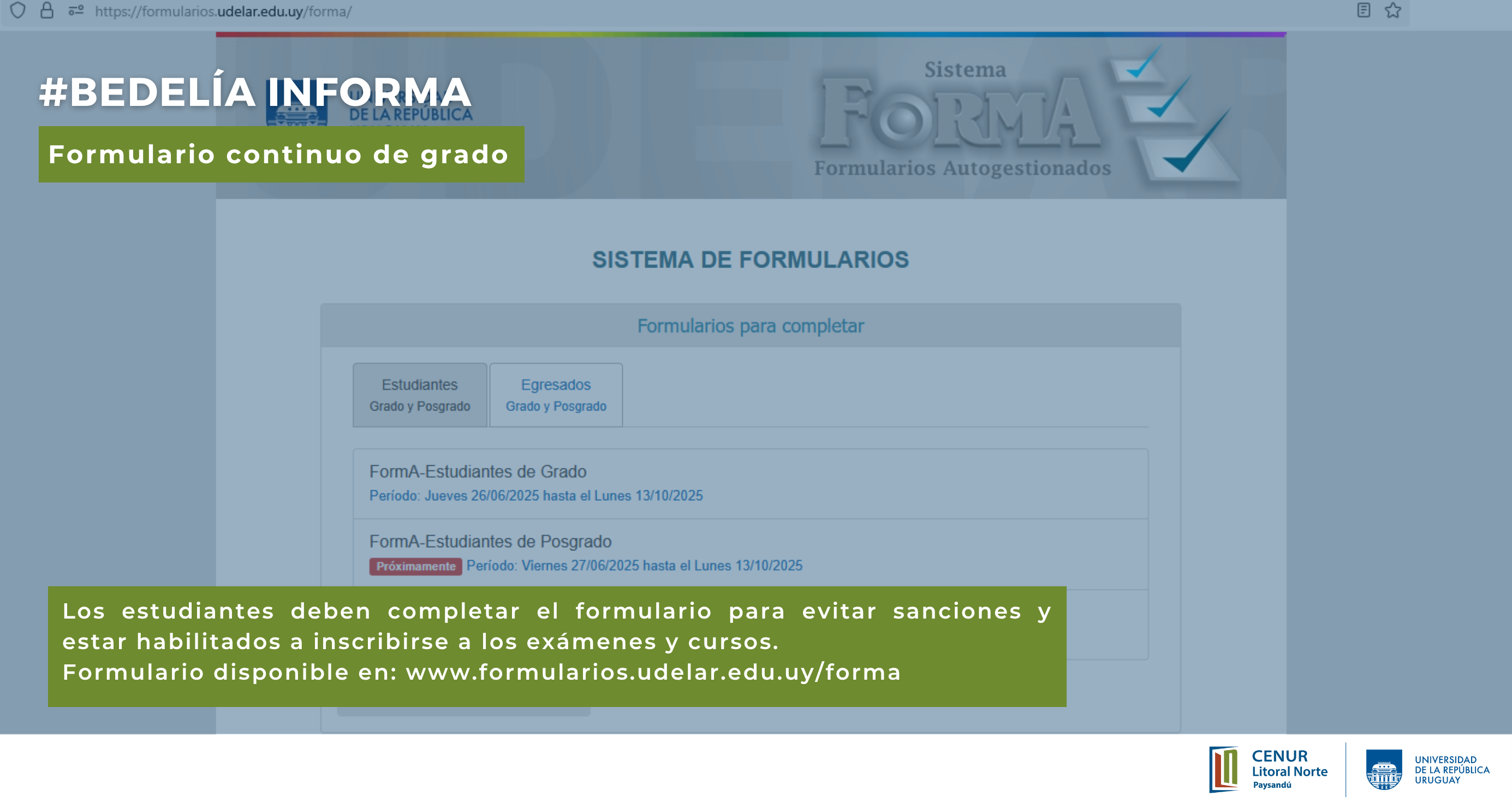 Bedelía informa: Formulario Continuo de Grado
