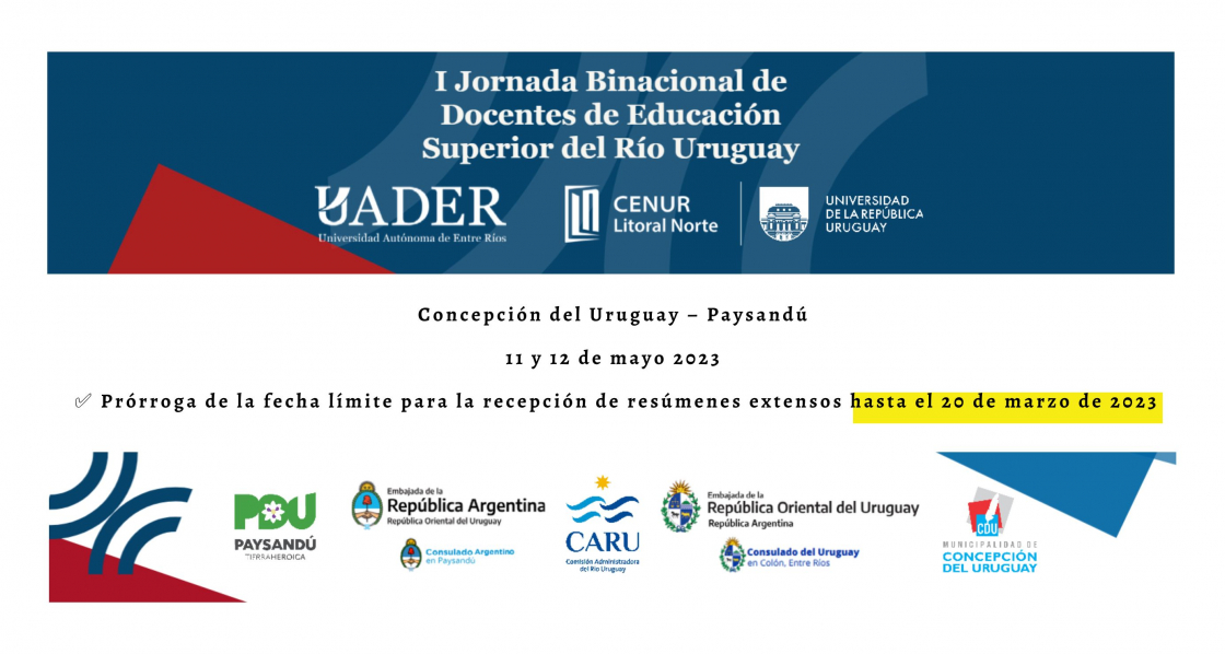 Hasta el 20 de marzo se reciben trabajos para la I Jornada Binacional de Educación Superior del Río Uruguay
