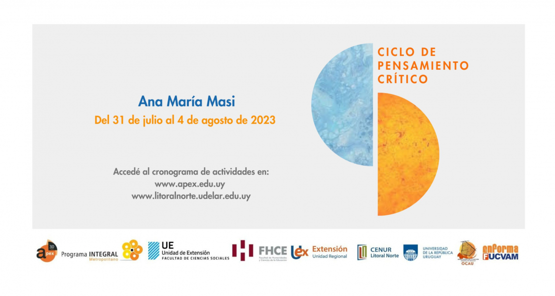 Del 31 de julio al 4 de agosto: Ana María Masi en el Ciclo de Pensamiento Crítico